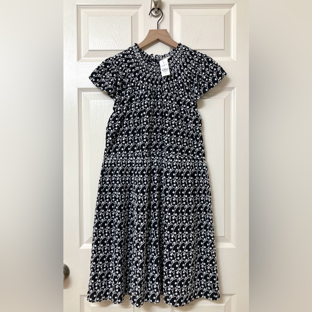 NEW Loft Black Floral Embroidered Smocked A-line Mini Dress XS Cottage Prairie